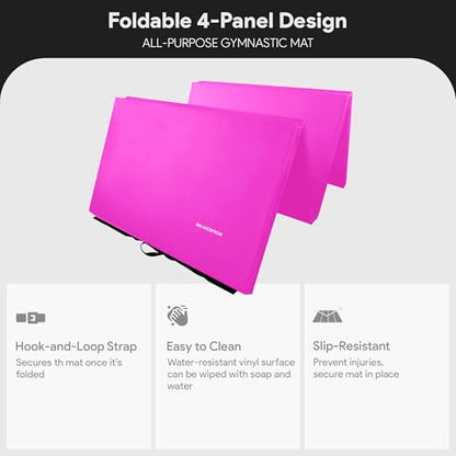 BalanceFrom 10x4 Feet 4-Panel Folding Gymnastics Mat – 2-Inch Thick Pad with Vinyl Surface and Carrying Handles for Tumbling, Yoga, Pilates, Home Workouts, and Martial Arts