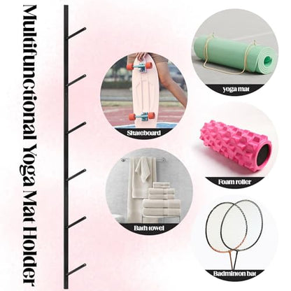 6 Tier Yoga Mat Rack,Yoga Mat Holder Wall Mount,Yoga Mat Storage Rack,Holds 30 lbs for Foam Rollers,Resistance Bands,Home Gym