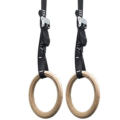 Valor Fitness Wood and Plastic Gymnastics Exercise Rings with Adjustable Straps – Promotes Muscular Physique and Improves Performance in Cross Training and Strength Training - color: Wooden Gymnastics Rings