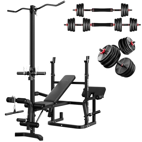 Z3 900LBS Olympic Weight Bench Set with Leg Extension, 9 in 1 Workout Press with Preacher Curl Pad and LAT Pulldown, Strength Training Bench for Home Gym - color: Bench and 76LB Dumbbells