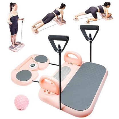 Multifunctional 5-in-1 Pilates Board – Ab Core Trainer with Push-Up Handles, Resistance Bands, Core Slider Pads, Massage Ball, Portable and Foldable Home Gym Fitness Equipment