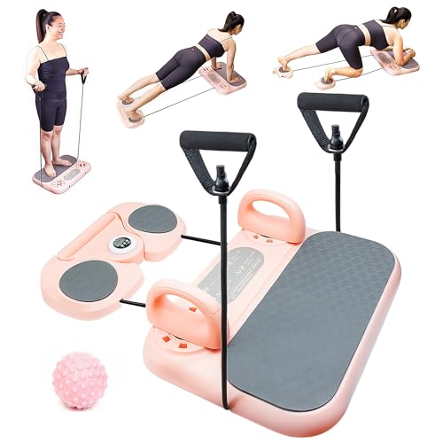 Multifunctional 5-in-1 Pilates Board – Ab Core Trainer with Push-Up Handles, Resistance Bands, Core Slider Pads, Massage Ball, Portable and Foldable Home Gym Fitness Equipment