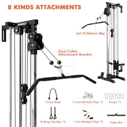 Mikolo Wall Mount Cable Station, Cable Crossover Machine with Dual Pulley System and 19/27 Adjustable Positions for Home Gym Fitness Equipment