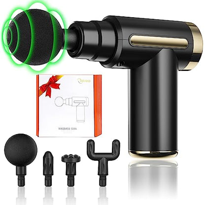 cotsoco Massage Gun Deep Tissue for Pain Relief with 4 Massage Heads & 6 Speeds, Electric Mini Handheld Body Massager for Any Pain Relief, Best Gifts for Dad and Mom - color: Gold