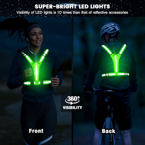 LED Reflective Running Vest Gear,Light Up Vest Runners Night Walking USB Rechargeable,Up to 11hrs Light with Adjustable Waist/Shoulder for Women Men Kids