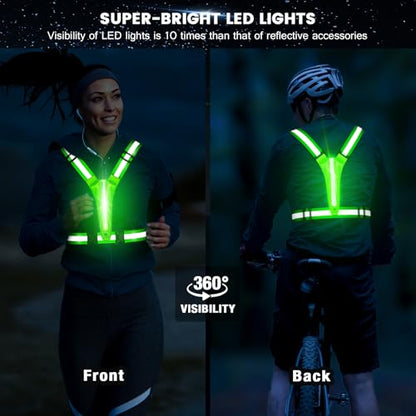 LED Reflective Running Vest Gear,Light Up Vest Runners Night Walking USB Rechargeable,Up to 11hrs Light with Adjustable Waist/Shoulder for Women Men Kids
