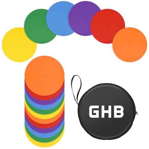 GHB 4" or 9" Poly Spot Markers Agility Dot for Gym/PE Training, Dance,12 Pcs Round Multiple Color Size Rubber Non-Slip Spot Marker for Games, Floor Dots and Sport Activities (9 Inch 12Pcs)