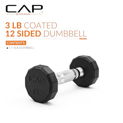 CAP Rubber Coated Dumbbell Weights, Free Weights for Home Gym Strength Training, Anti-Roll Hex Dumbbells with Black, Chrome & Comfort Grip Handles, Singles - size: 3 lb, style: 12-Sided - Chrome Handle