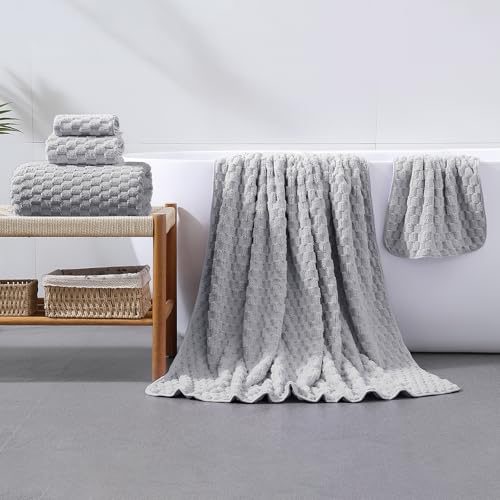 Extra Large Bath Towel Set of 6 (40"x80"),Oversized Bath Sheet Super Soft Highly Absorbent Microfibers Quick Dry Luxury Shower Towel for Bathroom Spa Gym Hotel Yoga (Grey, 6Piece)