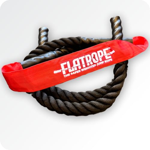 Patented FLATROPE 5lb Weighted Jump Rope, Heavy Flat-Mesh Design to Reduce Ankle Injury, Adjustable Strength-Training Rope for Muscle Building, Conditioning & HIIT, Home Gym Fitness Equipment for CrossFit, HYROX, Spartan, DEKA Athletes