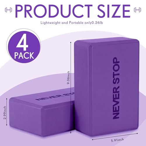 RoundFunny 4 Pack Yoga Blocks Non Slip Pilates Foam Brick - color: Multicolor