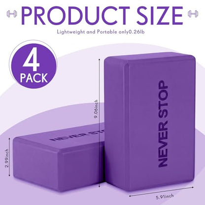 RoundFunny 4 Pack Yoga Blocks Non Slip Pilates Foam Brick - color: Multicolor