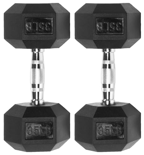 Fitvids Rubber Coated Dumbbell Weights, Free Weights for Home Gym Strength Training, Anti-Roll Hex Dumbbells