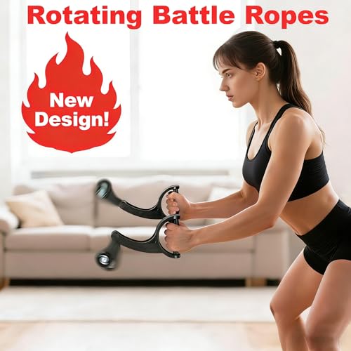 Ropeless Battle Ropes, Rotating Battle Ropes, Portable & Quiet Tangle-Free Rotational Design for Full-Body HIIT, Strength & Aerobic Training | Small-Space Home Gym for Men & Women