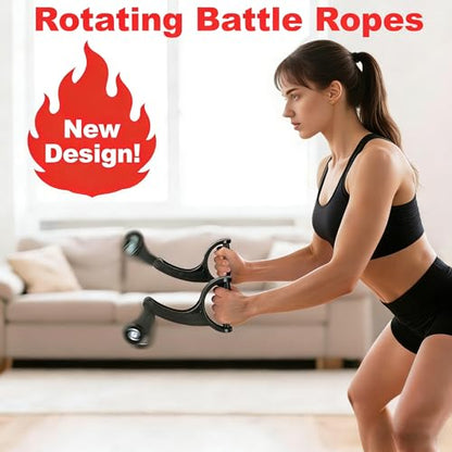 Ropeless Battle Ropes, Rotating Battle Ropes, Portable & Quiet Tangle-Free Rotational Design for Full-Body HIIT, Strength & Aerobic Training | Small-Space Home Gym for Men & Women