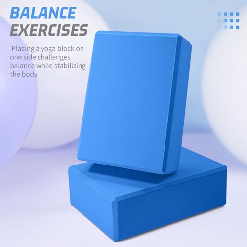 Yoga Blocks 2 Pack 3x6x9IN Foam Block Supportive Latex-Free with Beveled Edges, Non-Slip Exercise Blocks for Pilates, Meditation, Balance, Stretching and Deep Poses - color: 2PACK-369-Blue