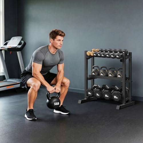 3-Tier Dumbbell Rack, 1100LBS Capacity Adjustable Weight Rack, Heavy-Duty Weight Stand for Dumbells & Kettlebells, Compact Weight Storage Organizer for Home Gym (Rack Only)