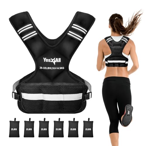 Yes4All Adjustable Weighted Vest 11-32lbs with Reflective Strip, Large Weight Vest for Strength Training for Men & Women