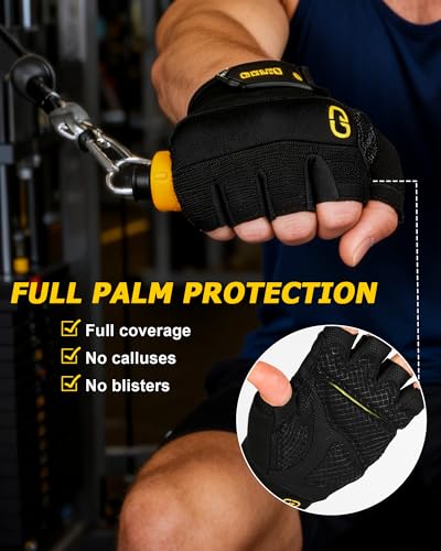 Workout Gloves for Men & Women - Fingerless Padded Weight Lifting Gloves with Non-Slip Grip & Short Wrist Design, Gym Glove for Training, Exercise, Cycling, and Fitness - size: Large