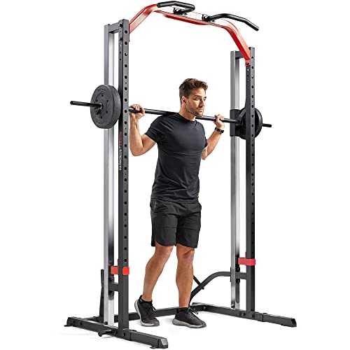 Sunny Health & Fitness Premium Smith Machine & Squat Cage Rack, Pull-Up Bar, Spotter Blocks for Weightlifting & Bench Press for Home Gym Strength Training - style: Essential