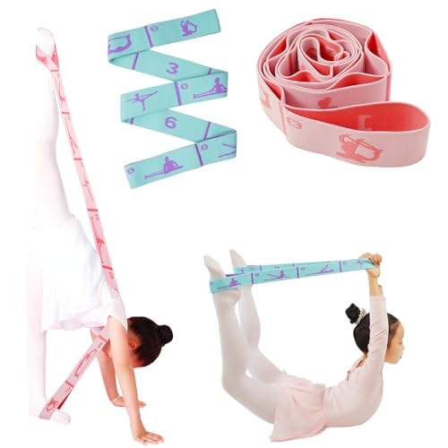 2 PCS Adjustable Extended Children's Stretching Straps with 8 Loops, Multi-Functional Elastic Stretch Bands for Gymnastics, Dance, Latin Training, Ballet, Exercise, Yoga - color: Blue+Pink