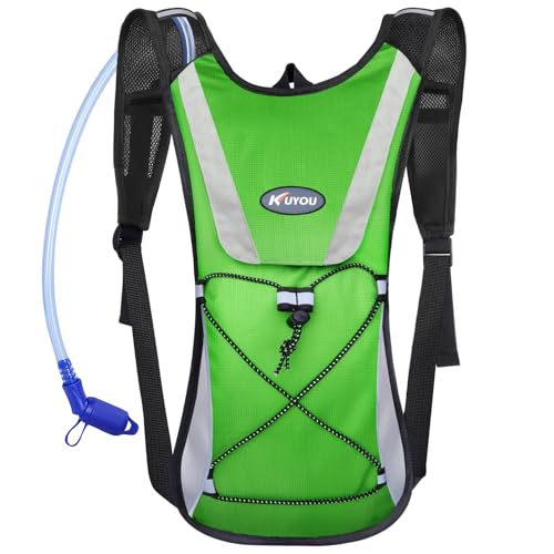 KUYOU Running Hydration Vest - Lightweight Insulated Hydration Backpack with 2L Water Bladder, Adjustable Chest Straps and Reflective Water Backpack for Running Marathon Race Hiking Cycling - color: Green