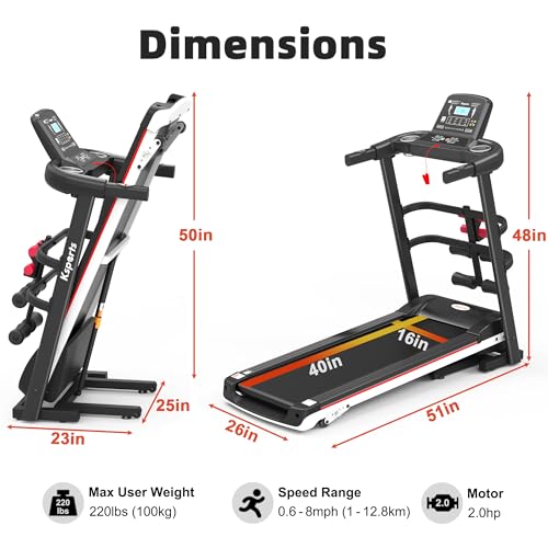 Foldable 16.5 Inch Cardio Fitness Portable Treadmill with Bluetooth Connectivity, LCD Display, and Tracking Apps for Home Gym Equipment, Black - color: Black Medium
