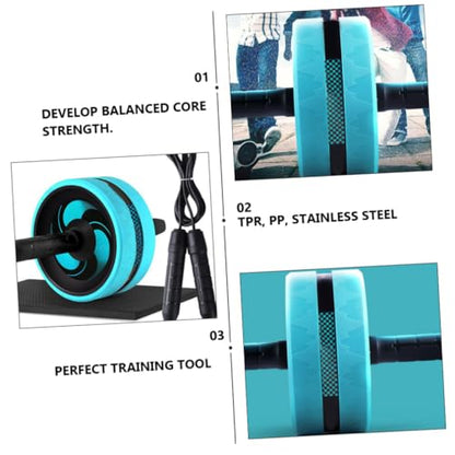 Ab Roller Wheel Exercise Kit with Knee Pad and Jump Rope, Blue Fitness Roller Wheel for Abdominal Exercise and Core Strength Training at Home