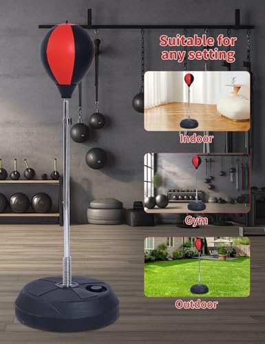 Punching Bag with Stand, Heavy Boxing Bag Height Adjustable Reflex Bar and Speed Punching Bag for Adults & Youth, Home Gym Training Equipment for MMA Fitness Stress Relief