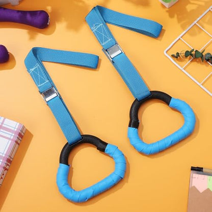Gymnastics Rings Set with Adjustable 1m Straps, Sturdy Fitness Training Equipment for Strength and Pull-up Workouts, Blue Cartoon Design for Boys