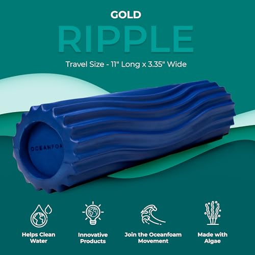 Ripple Travel Foam Roller (11" x 3.35") Firm Mini Foam Roller for Physical Therapy, Deep Tissue Massage, Back Pain - High Density, Ergonomic Wave Textured - Yoga, Exercise (Royal Blue) - color: Royal Blue