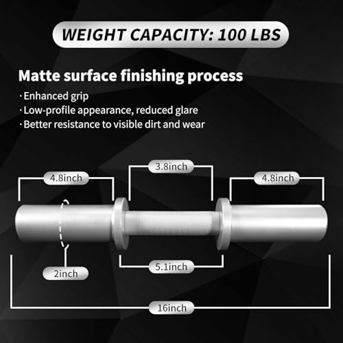 16" Olympic Dumbbell Handle, Dumbbell Bar for 2-inch Olympic Weight Plates, Loadable Dumbbells for Home Gym Strength Training, 2 Pair of Spring Collars Included - color: Silver