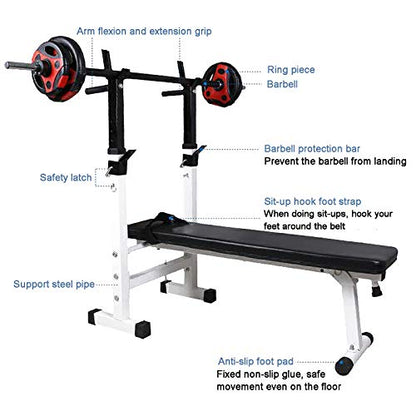 Foldable Workout Bench for Home Gym Adjustable Weight Bench Dip Stand Bench Press Rack for Full Body Exercise Squat Rack with Flat Incline Fitness Bench