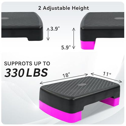 18" Aerobic Exercise Step Platform, Lightweight Portable Step Up Platform Trainer, Adjustable Height 3.9”5.9” for Home Gym