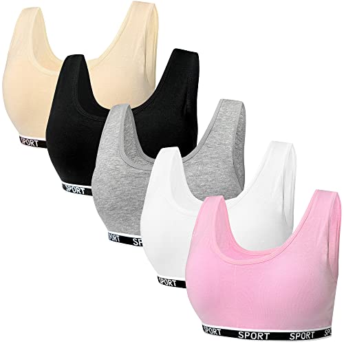 Girls Sports Bras Cotton Training Underwear with Removable Pads Teenage Crop Vest for 8-15 Years