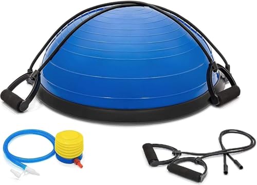 Half Exercise Ball Trainer - Balance Yoga Ball with 2 Straps, Resistance Bands & Foot Pump - Stability & Core Strength Board for Home Gym, Pilates, Fitness, Balance, Full Body Workouts