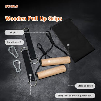 Wooden Pull Up Balls Grips Hand Grips Strength Trainer Exerciser for Chin Up Bar, Kettlebell, Barbell Home Gym Workout Equipment Rock Climbing Grips for Strength Training Max Load 500lbs