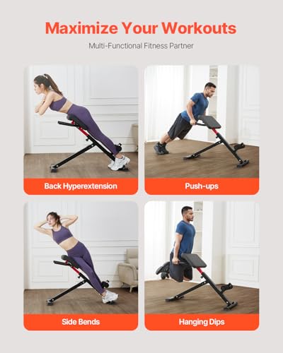 VEVOR Roman Chair Hyperextension Bench, 250 lbs Adjustable & Foldable Extension Machine, Multi-Function Exercise Equipment for Glute, Hamstring, Back, and Ab Workout, Fitness Weight Bench for Home Gym
