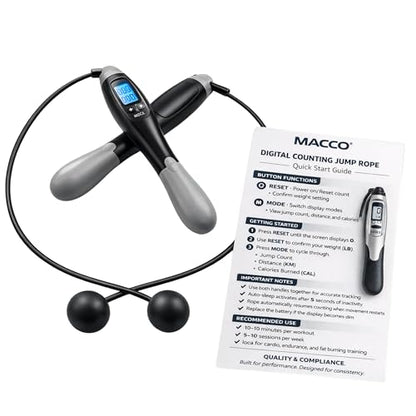 Cordless Digital Jump Rope (2 Handles) – Adjustable Counter, Low Impact Fitness Tool for Home, Rehab & Beginners – Tracks Jump Count & Effort – Unisex by MACCO