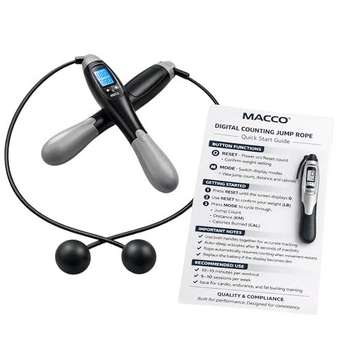 Cordless Digital Jump Rope (2 Handles) – Adjustable Counter, Low Impact Fitness Tool for Home, Rehab & Beginners – Tracks Jump Count & Effort – Unisex by MACCO