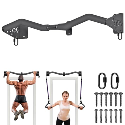 Kipika Wall Mounted Pull Up Bar - Heavy Duty 450 LB Capacity Doorway Chin Up Bar for Home Gym, Sturdy Steel Construction with Resistance Band Hooks | Hanging Exercise Bar for Full Body Workout - color: 32" M Type & Foam-padded Handles