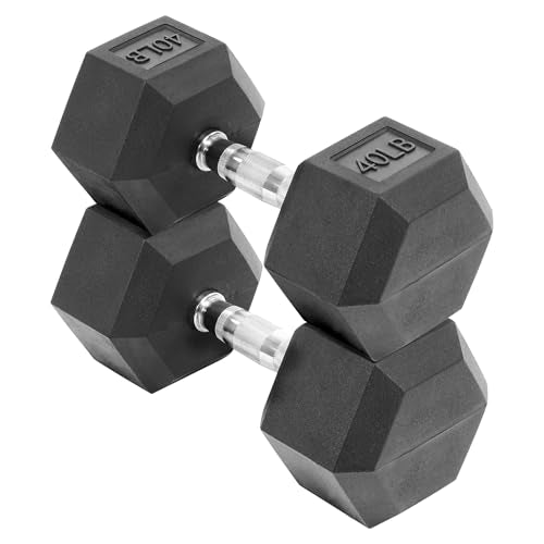 Hex Dumbbells Rubber Coated Hand Weights for Exercises and Fitness, Pairs Set, Multiple Sizes