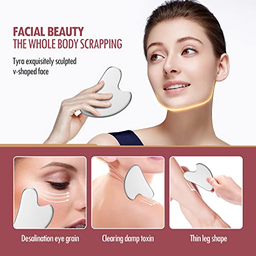 DANGSHAN Gua Sha Facial Tools & Face Roller Set, Face Massager, Lymphatic Drainage Massager, Face Sculpting Tool, Ice Roller for Face (Silver)
