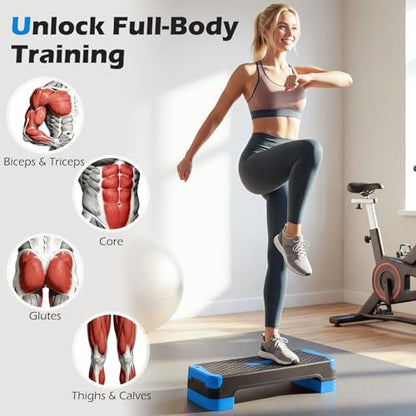 Goplus 3-in-1 Aerobic Step Platform, 600 LBS Adjustable Exercise Stepper with 4-Level Risers, Balance Trainers, Resistance Band, Non-Slip Workout Stepper for Home Gym, Cardio, Strength Training