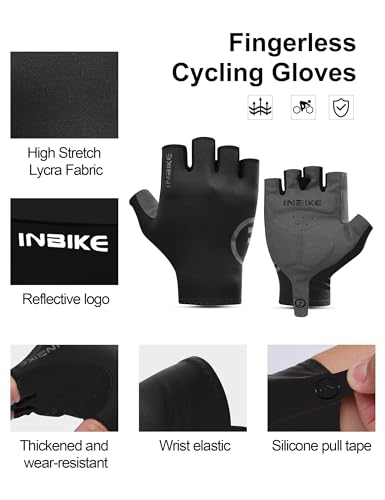INBIKE Cycling Gloves for Men Women, Breathable Bike Gloves Lightweight Half Finger Biking Glove Mountain Road Bicycle - color: Black, size: X-Large