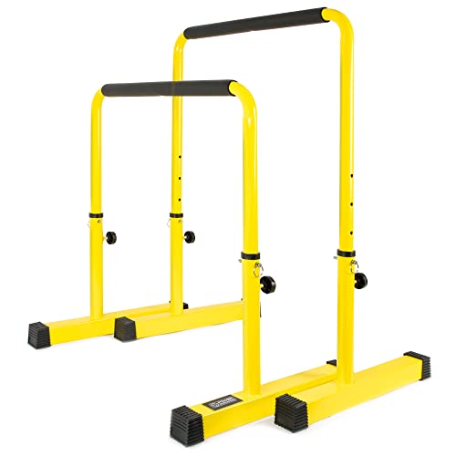 POWER GUIDANCE Dip Bar, Dip Stand Station for Full Body Strength Training, Adjustable Height 30Inches - 38.6Inched, 3 Colors Available - color: 3. yellow