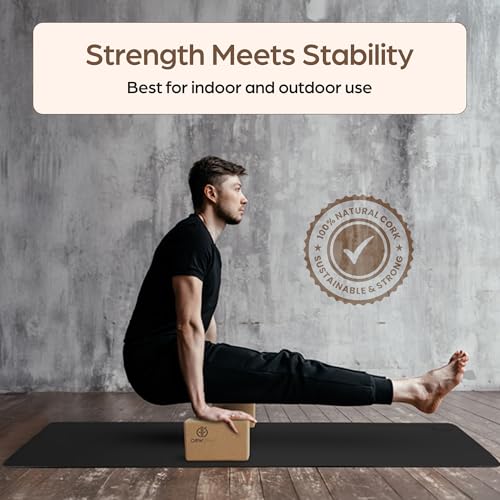 ORW Cork Yoga Block – FSC Natural Cork, 9”x6”x3”, 1.5 lb Dense Stability Block, Non-Slip Grip, REACH Tested