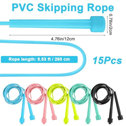 15Pcs Adjustable Jump Rope for Fitness, PVC Skipping Rope for Men, Women, Tangle-Free for Keeping Fit, Training, Workout