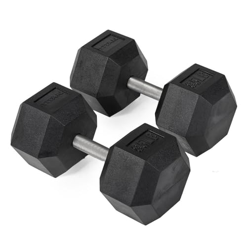 Titan Fitness Free Weights, Rubber Coated Hex Dumbbell, Straight Stainless Steel Handle, Strength Training, Full Body Workout - style: 85 pound Pair