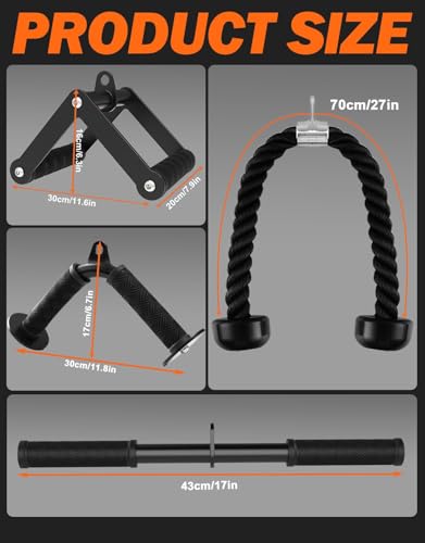 Cable Machine Attachment Set for Gym & Home Workouts, LAT Pulldown Attachments with Non-Slip Grips, Black